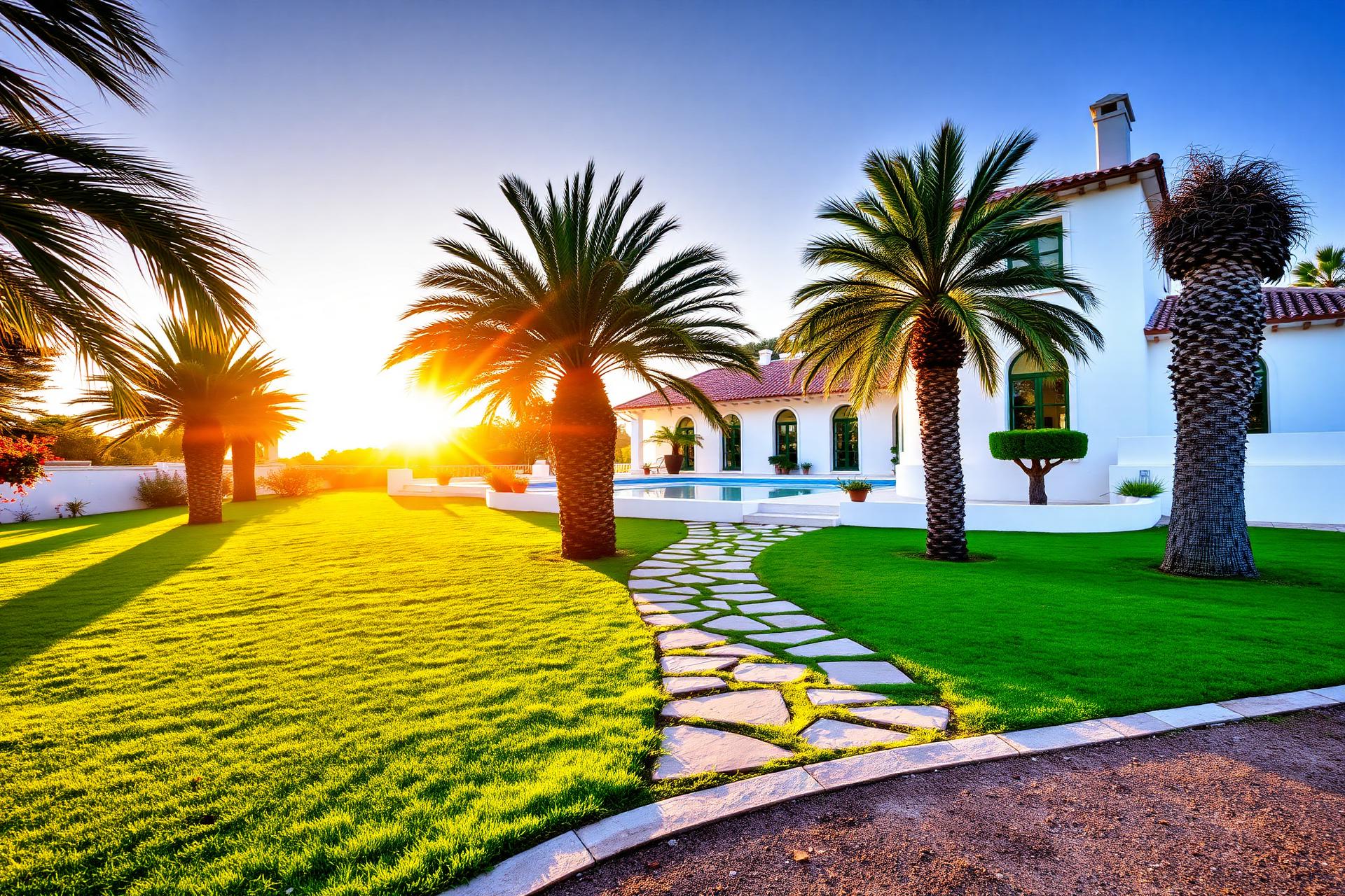 Villa garden at golden hour